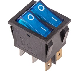 Выключатель клавишный 250В 15А (6C) ON-OFF синий с подсветкой ДВОЙНОЙ Rexant 36-2411