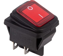 Выключатель клавишный 250В 15А (4C) ON-OFF красный с подсветкой ВЛАГОЗАЩИТА Rexant 36-2360