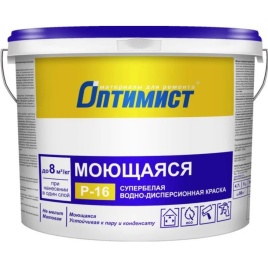 Краска в/д моющая для стен и потолков  Оптимист P-16 3кг.