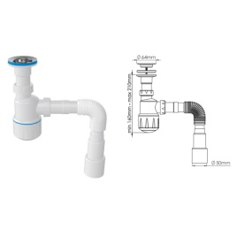Y105-0 Сифон для умывальника, выпуск 64мм, гибкая труба 1 1/4-40/50