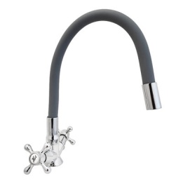 Смеситель Кухня DIABLO 1100-R54-2 1/2 м/к гибкий излив (серый), НА ГАЙКЕ, Крест