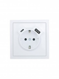 Lezard Розетка СП 1гн. с/з+USB разъем бел  ZIMA 704-0288-181