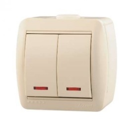 (!) Lezard Выключатель о/у 2кл с подсветкой крем Ната 710-0300-112