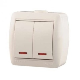 (!) Lezard Выключатель о/у 2кл с подсветкой белый Ната 710-0200-112