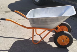 Тачка строительная Bohrer ТВН-2Н, двухколесная, кол.3,25-8, 110 л, толщ.0,8мм, 210 кг, рама 32-1,3мм