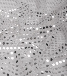 Трикотажн. полотно Пайетка МОНЕТКА , белое-серебро.(100%полиэстер)