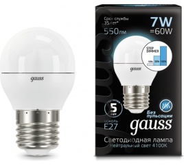 Лампа Gauss LED Glode-dim E27 7W 4100K step диммируемая 105102207-S