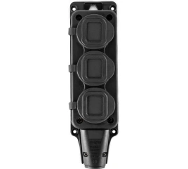 Розетка РЗК-03(колодка) трехместная с крышкой каучук 2Р+РЕ 230V 16А IP54 черная РЗК03-2684