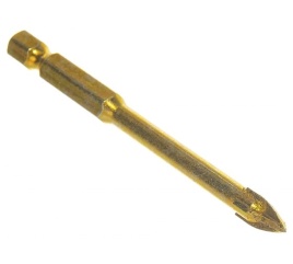 Сверло по кафелю, 4 режущие кромки, титановое покрытие U-хвостовик под биту 6*74 (35476)