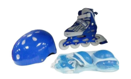 Роликовые коньки р-р. 30-33S 16,5-19см (голубой) К8657SET, колеса 64 мм. PU со светом, шасси AI,шлем