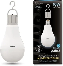 Лампа Gauss LED  A60 10W E27 4100K( 102402200) Li-ion аккум.660Lm