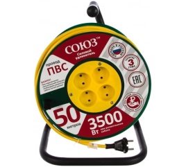 Удл-ль на катушке 4х50м Союз 3500Вт ПВС2х1,5 481S-3305