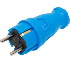 Вилка ВЛКП прямая каучук 2Р+РЕ 230V 16А IP44 синяя ВЛКП-2752