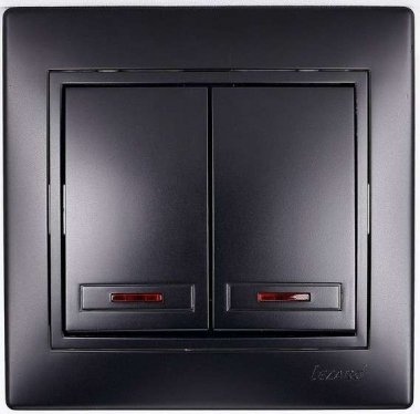 (!) Lezard Выключатель с/у 2кл с подсветкой чёрный бархат Мира 701-4242-112 фото 1