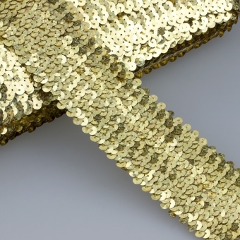 Тесьма с пайетками на резинке В32#золото фото 1