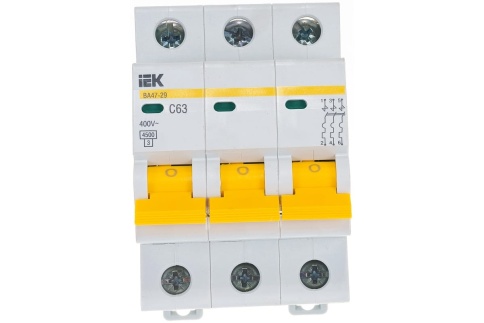 Выключатель автоматический 3-пол.  63A 4,5кА ВА47-29 х-ка С (ИЭК) фото 1