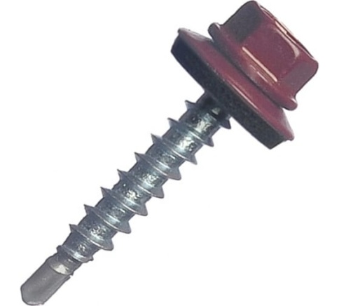 Шуруп кровельный оцинкованный 4,8х29 RAL3005 винно-красный фото 1