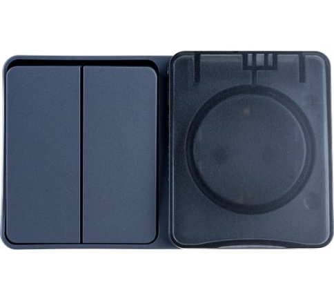 Блок ОП AtlasDesign Profi54 (розетка 16А 250В с заземл.защ.шторки+2кл выкл.10А) антрацит ATN544074 фото 1