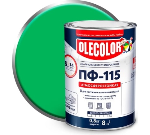 Олеколор Эмаль алкидная ПФ-115 салатный 0,8кг фото 1