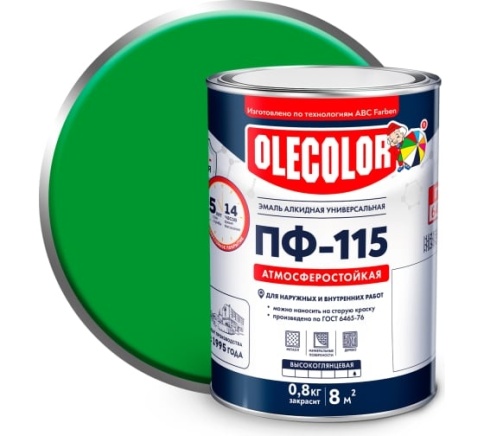 Олеколор Эмаль алкидная ПФ-115 зеленое яблоко 0,8кг фото 1