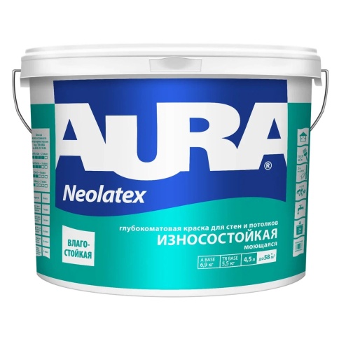 Краска износостойкая для стен и потолков "Aura Neolatex" 4,5л фото 1