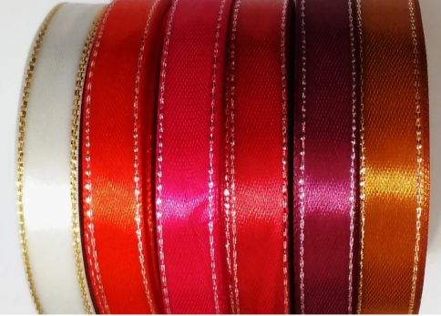 Лента атласная 25мм золотые нити.Ассортимент фото 1