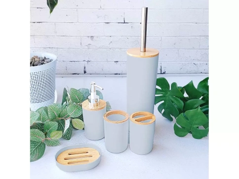 Набор аксессуаров д/ванной "БАМБУК", серый (5предм) Альтернатива фото 1