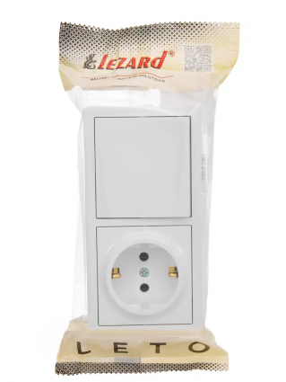 Lezard Блок LETO бел (выключатель 2-кл-розетка 1-местн. с/з) 752-0200-170ВКР фото 1