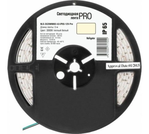 Navigator 71704 Лента СВД NLS-3528WW60-4.8-IP65-12V-Pro R5 4.8Вт/м (уп.5м) фото 1