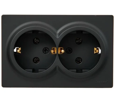 Lezard Розетка o/у 2-х мест. с/з закрытый корпус черный бархат  LETO 752-4200-127В фото 1