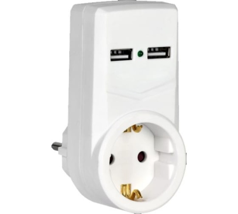 ИЭК Адаптер Т-01/01 1розетка, 2USB 2,1A фото 1