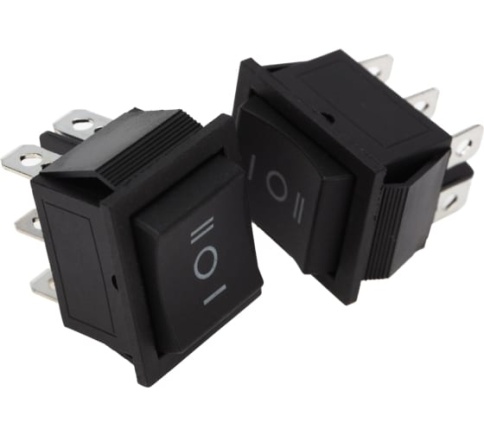 Выключатель клавишный 250В 15А (6C) ON-OFF-ON черный с нейтралью Rexant 36-2370 фото 1