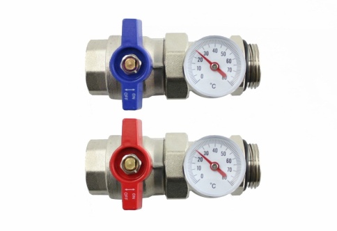Кран с тройником М308-4 (пара) с термометром фото 1