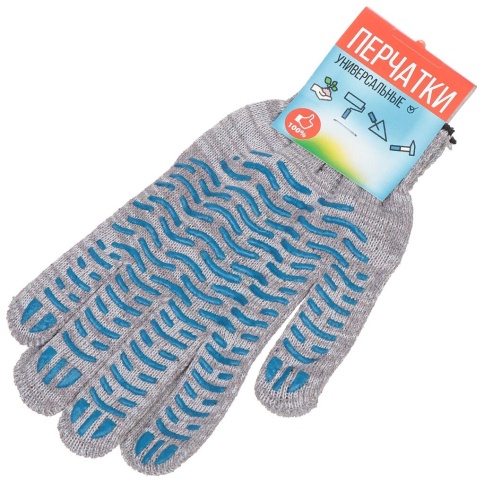 Перчатки х/б с ПВХ Волна БЕРЕЗКА 5-нитей, 10кл, 46-48гр, серо-белая основа (235341) фото 1