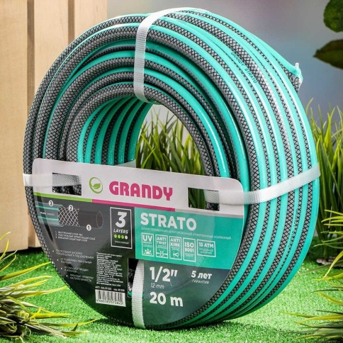 Шланг поливочный, 1/2 '', внутренний d12 мм, 15 атм, армированный, 20 м, 3 слоя, Grandy, Strato, ПВХ фото 1