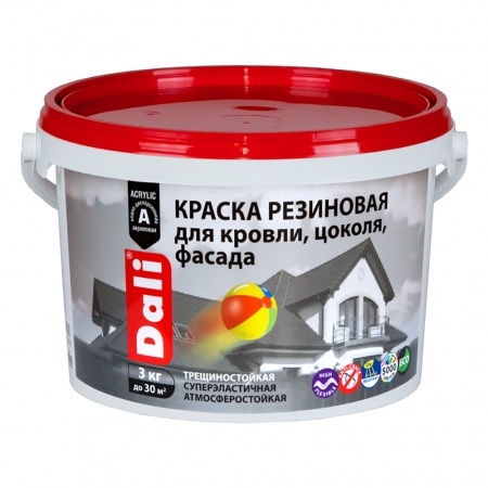 DALI краска резиновая д/кровли, цоколя, фасада ЧЕРНАЯ (3кг)  фото 1