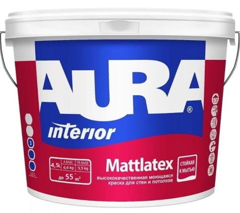 Краска моющаяся для стен и потолков "AURA MATTLATEX" 4,5л фото 1