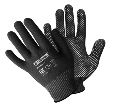 Перчатки "Микроточка", полиэстер, ПВХ-точка. 10(XL), черные PR-PVC541 фото 1