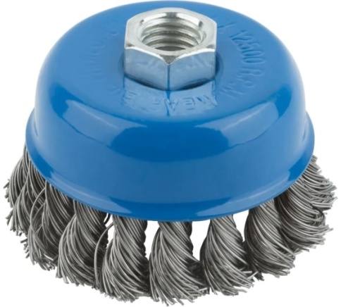 Корщетка, тип "чашка", гайка М14, стальная витая проволока 75 мм. (38952М) фото 1