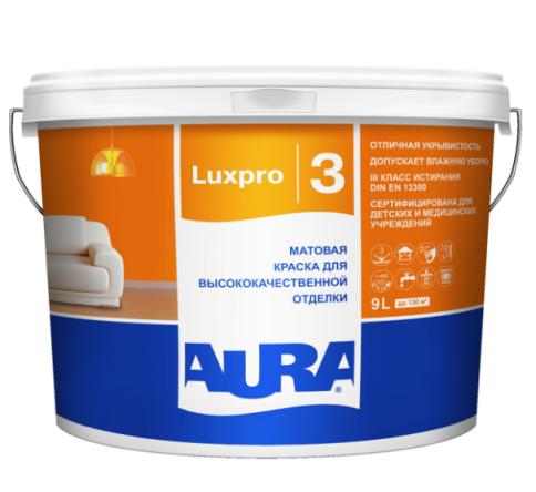 Краска в/д высокоукрывистая " AURA LUXPRO 3 TR" 9л фото 1