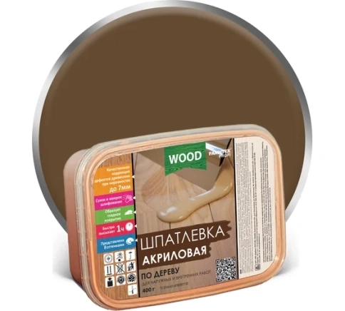 FARBITEX ПРОФИ GOOD FOR WOOD Шпатлёвка акриловая по дереву 0,25л орех фото 1