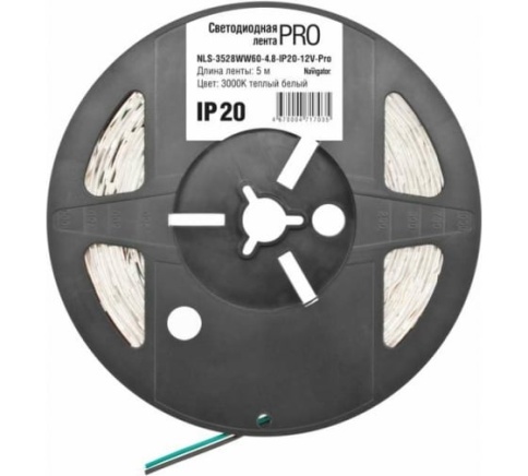 Navigator 71703 Лента СВД NLS-3528WW60-4.8-IP20-12V-Pro R5 4.8Вт/м (уп.5м) фото 1