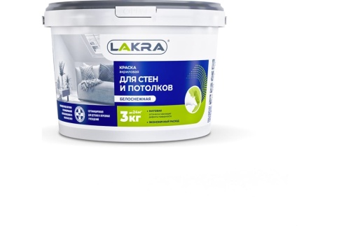 Лакра Краска в/д для потолков Белоснежная 3кг. фото 1