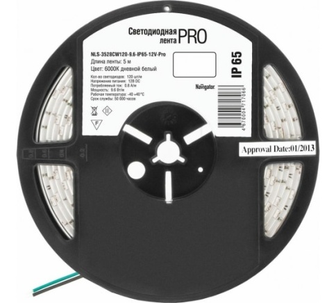 Navigator 71706 Лента СВД NLS-3528CW120-9.6-IP65-12V-Pro R5 9.6Вт/м (уп.5м) фото 1