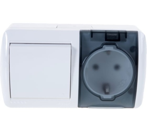 Lezard Блок Ната горизонт.бел(1кл.выкл+роз.евро с/з с крышкой). 710-0200-170 фото 1