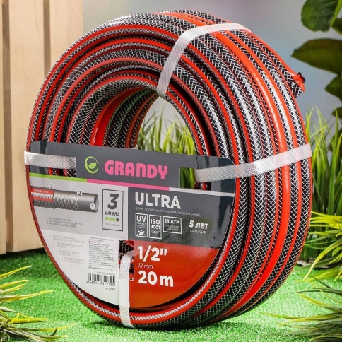 Шланг полив. GRANDY EXPERT 1/2 12мм 18атм, 20м армир. 3-х сл. фото 1