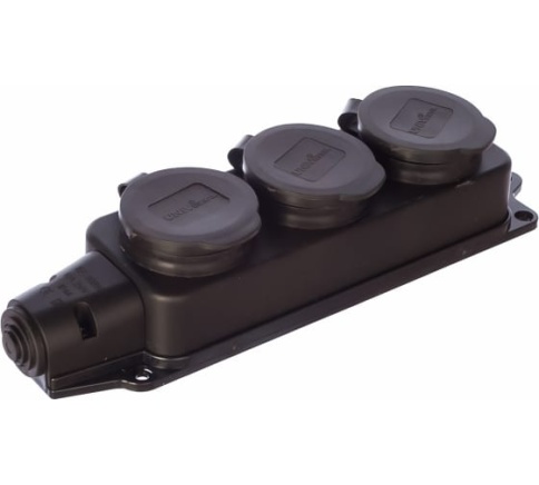 Колодка на 3 роз. с заглушками с зазем. каучук 16А 250В UNIVersal 602230 фото 1