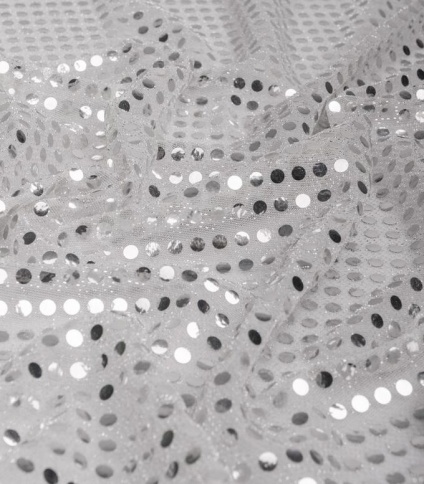 Трикотажн. полотно Пайетка МОНЕТКА , белое-серебро.(100%полиэстер) фото 1