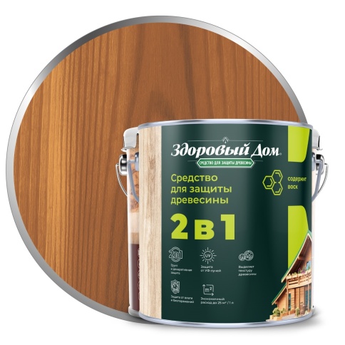 Деревозащитное средство Здоровый Дом 2в1 Орех 2,7л фото 1