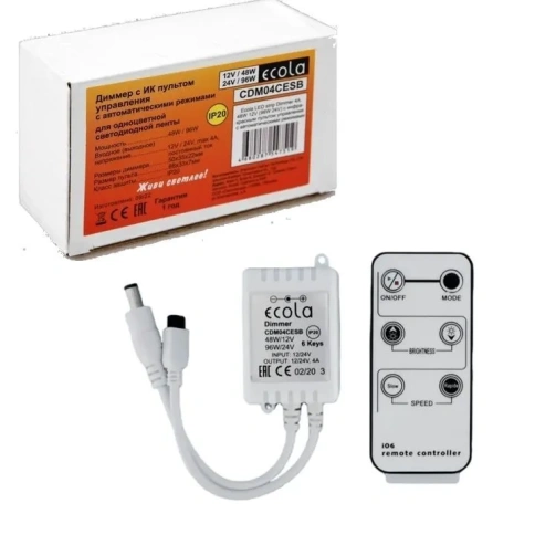 Ecola Диммер 12В 48Вт 4А с ИК пультом с автоматическими режимами CDM04CESB фото 1